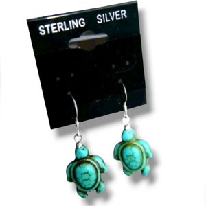 Blue Turquoise magnesite lucky turtles drop earrings sterling silver 925' 🐢